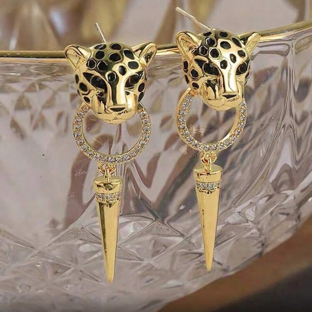 Elegant Gold and Black Leopard Earrings